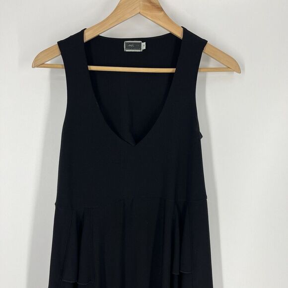 Sympli Tank Top Size 10 Womens Black Sleeveless Ruffle Tier V Neck Lagenlook - Picture 2 of 8